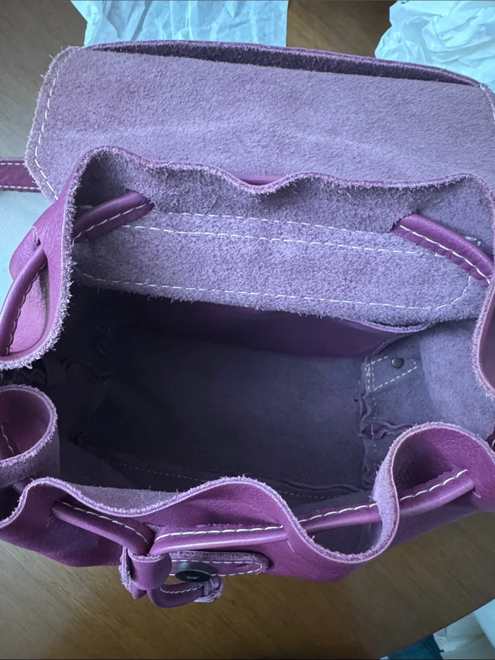 Portland Leather Goods Bucket Backpack in Mulberry